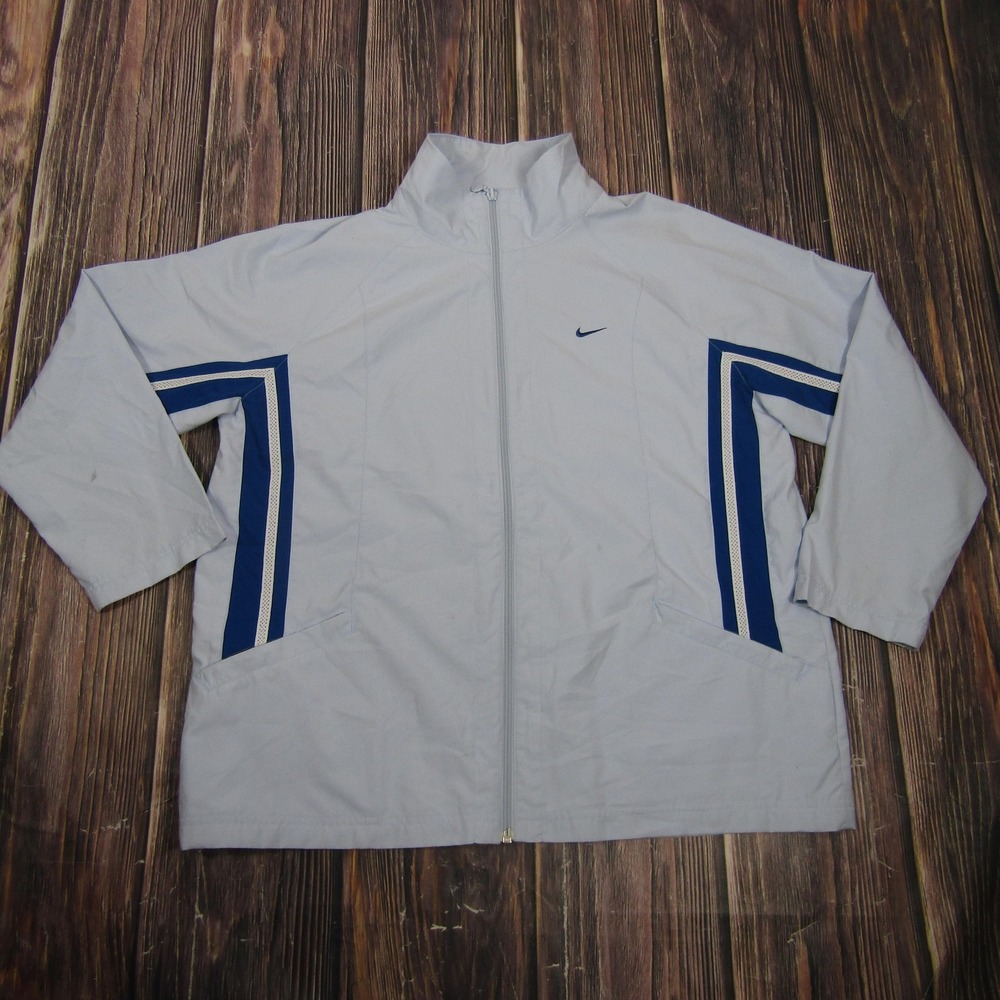 Nike Jacket Youth XL 16-18 Gray Full Zip Track Woven‎ Striped Sleeves Swoosh
